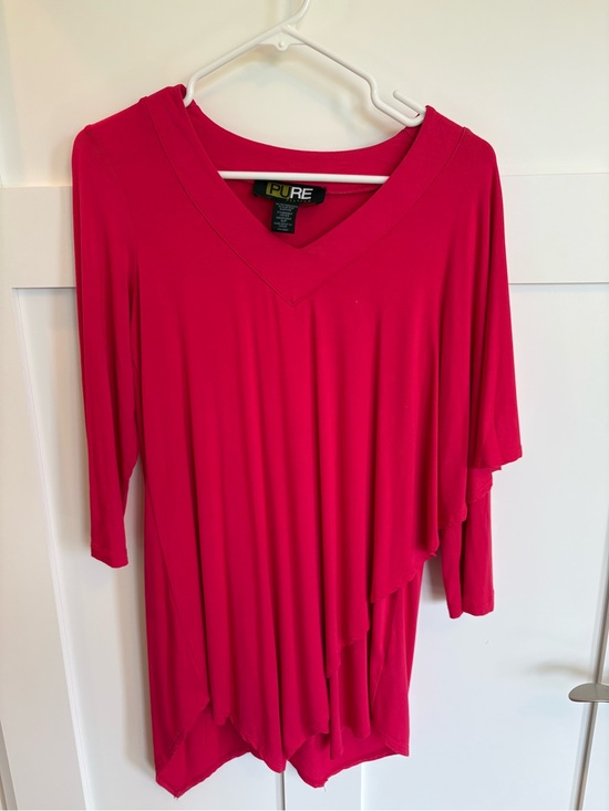 Pur Tops - Pur Hot Pink V-Neck Asymmetric Short Sleeve Tunic